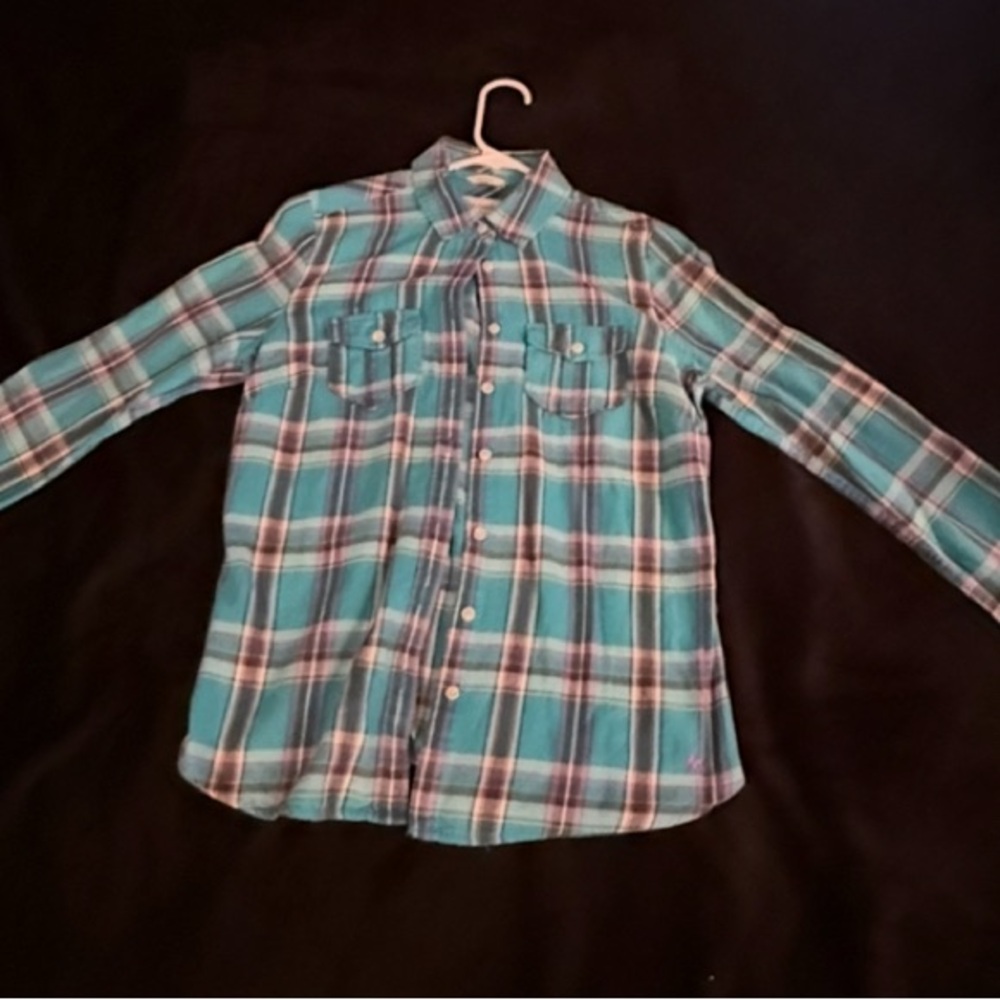 Aeropostale Kids Plaid Shirt in Teal and White